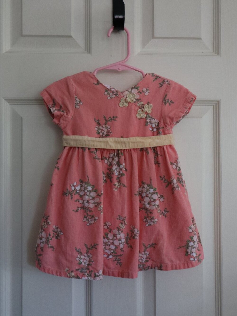First Impressions Peach/Coral Cherry Blossom Corduroy Dress w/ Matching Bloomers
